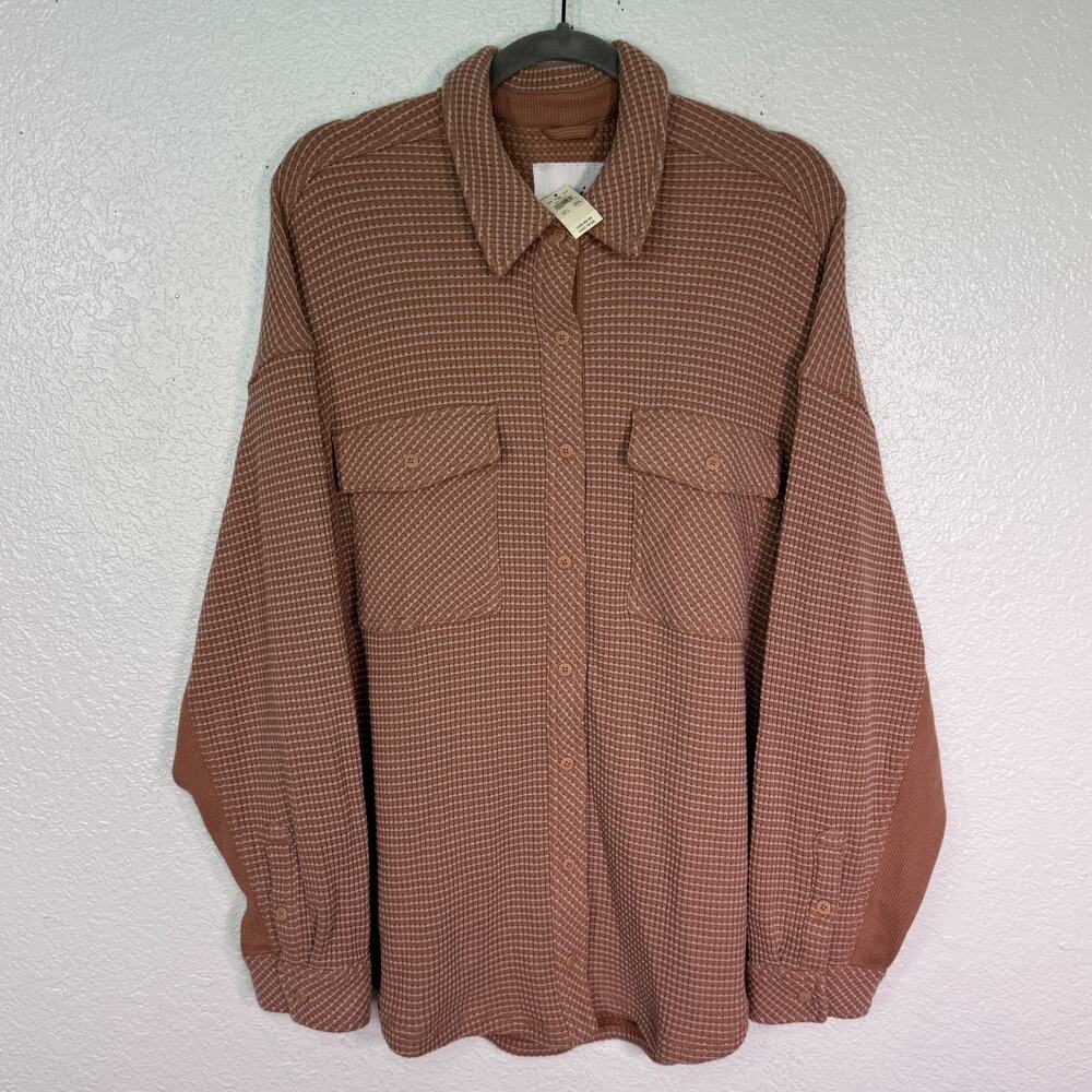Aerie LumberJane Waffle Shirt Womens Large Shacket Button Up Top Oversize Cozy